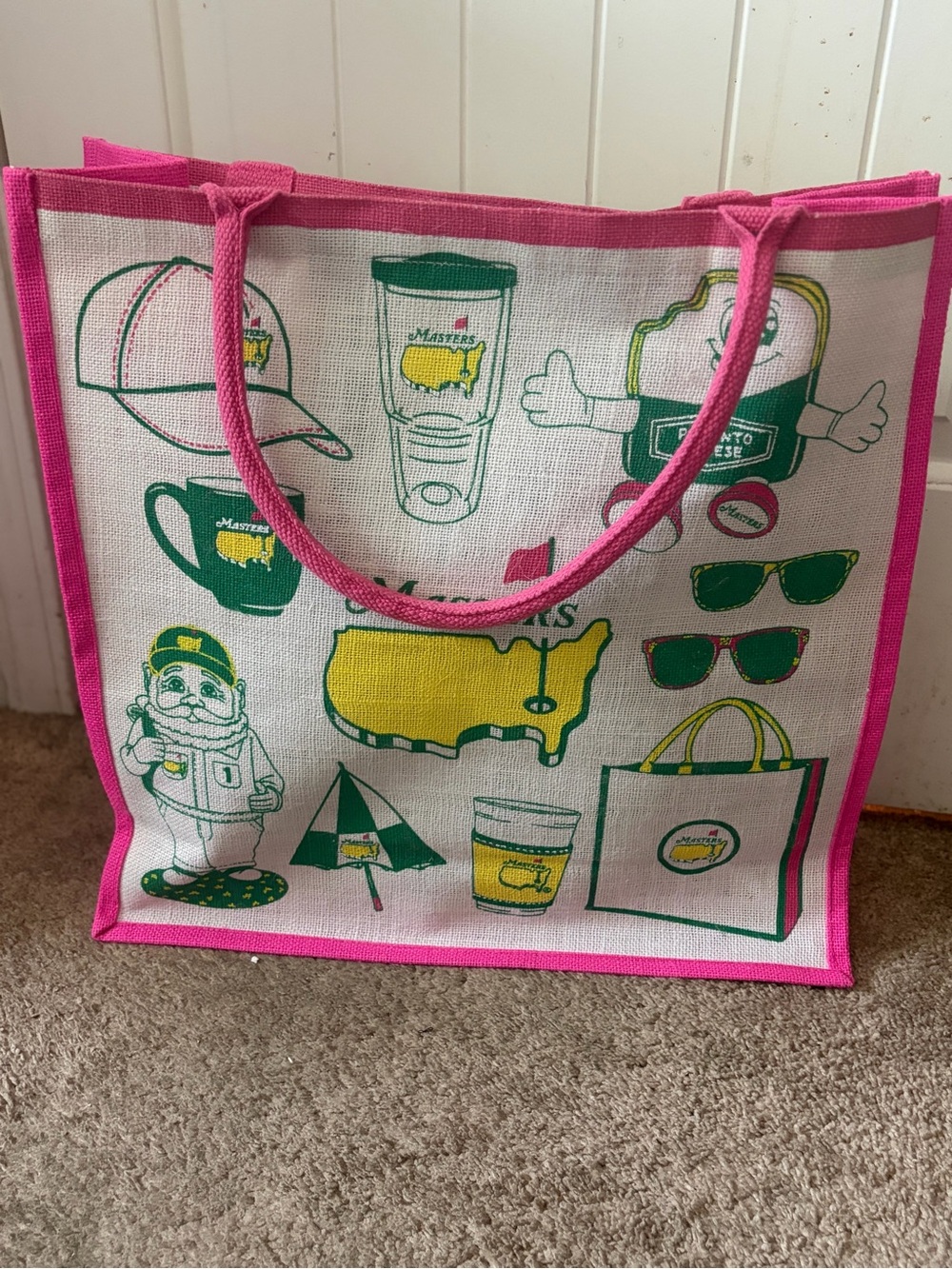 2026 Masters Tournament Jute Bag Large Tote Pink Augusta National Golf Club NWT - Picture 2 of 5